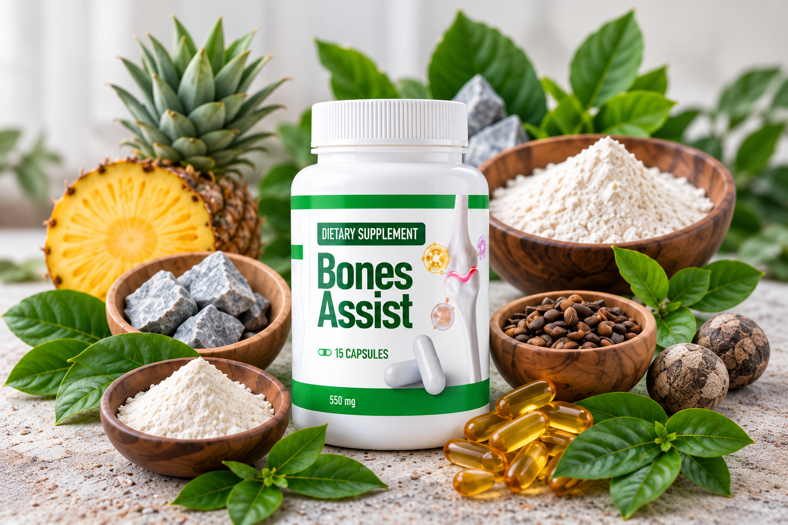 Bones Assist with ingredient-inspired background