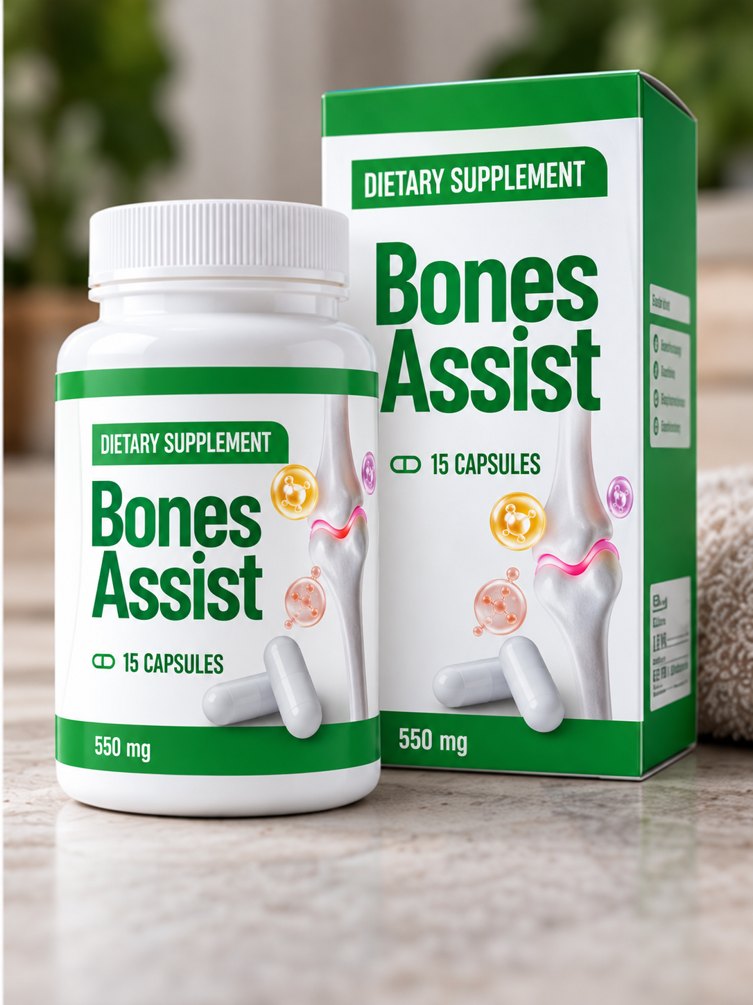 Bones Assist product bottle and box